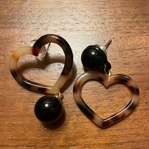 Black and Tortoiseshell Heart Earrings